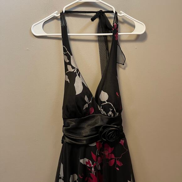Y2K Mesh Halter Dress Dark Romance Floral Soft Goth Fairy Grunge Vintage Glam - Picture 2 of 8